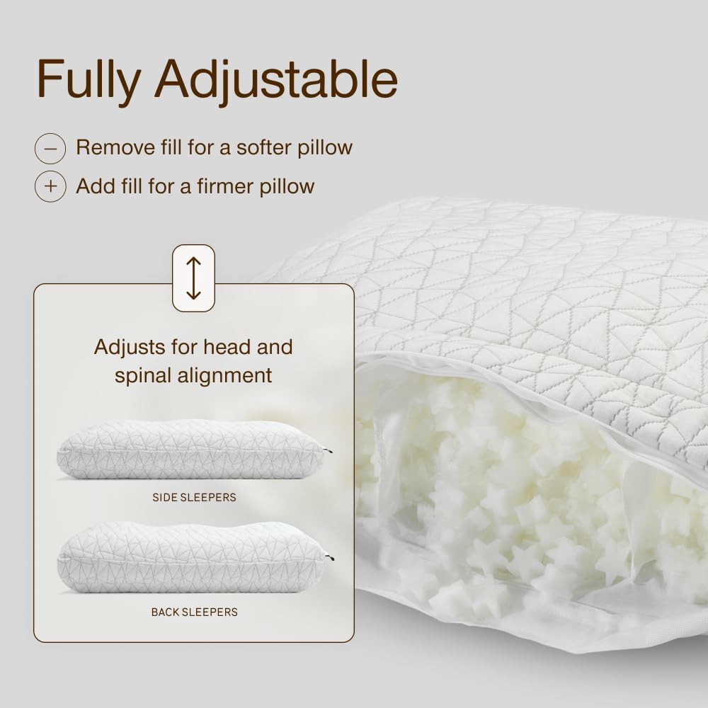 Coop Home Goods Adjustable Orthopedic Pillow Queen, Ergonomic Cervical Neck Support, Memory Foam Pillows for Side & Back Sleepers, Breathable, Washable Cover, GREENGUARD & CertiPUR-US Certified