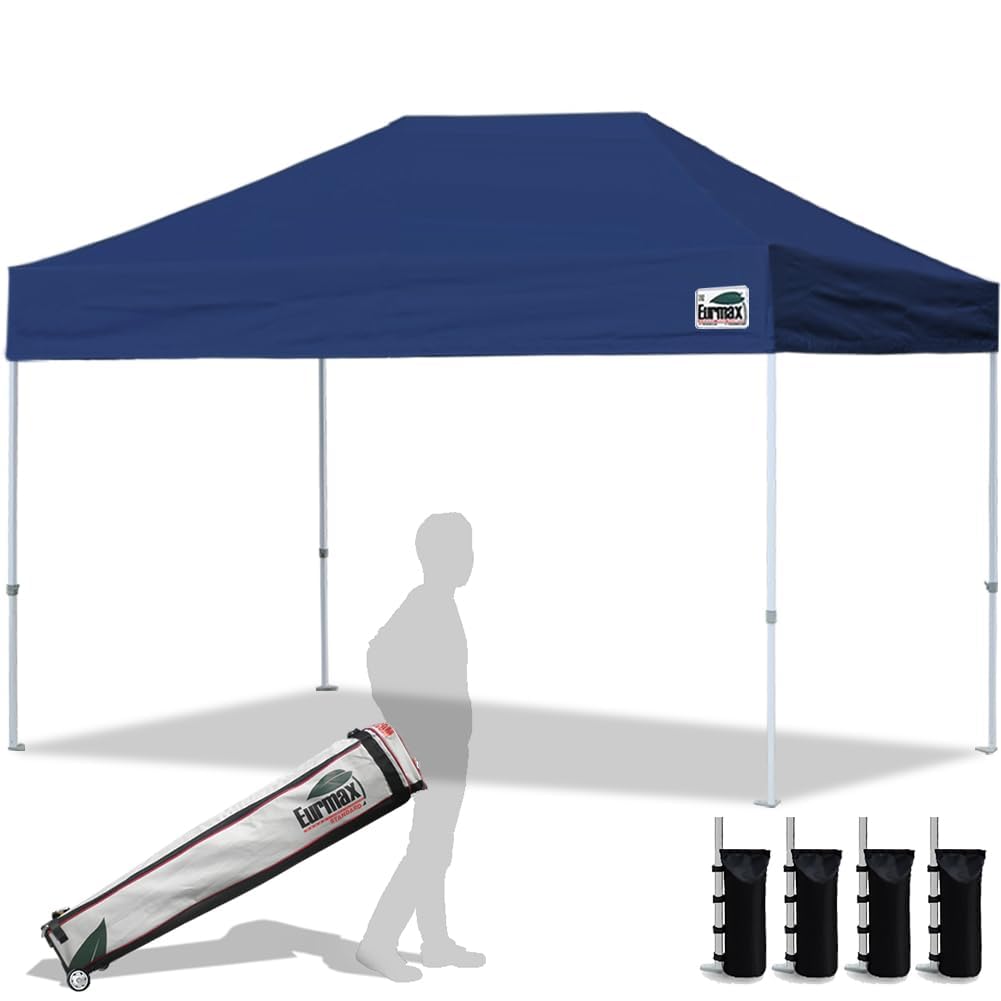 Eurmax USA 10x10ft Pop Up Canopy,Commercial Instant Tent for Outdoor Events,Patented No-Tip Rolling Storage Bag with 4 Sandbags,UV & Water Resistant,Heavy Duty Portable Shelter Gazebo,White