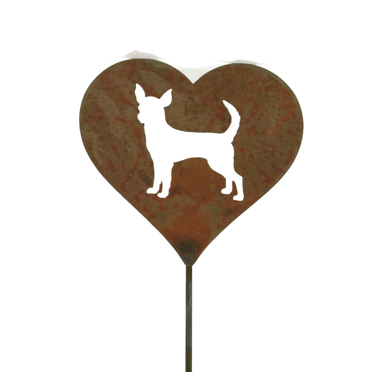 Pet Dog, Cat, Rabbit or Bird Keepsake Memorial Heart Garden Stake 20 to 28 Inches Tall (Large Heart, 28" Tall, Cairn Terrier, Naturally Rusted)