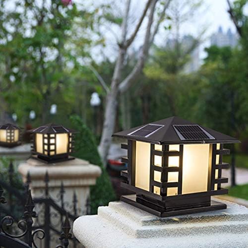 LED Solar Post Light Outdoor, Opaque Lamp Glass House-Shape Gate Light with Square Acrylic Shade/Warm Light Sources/in Black for Garden Yard Post Pole Pillar Mount Landscape- 12" Wide
