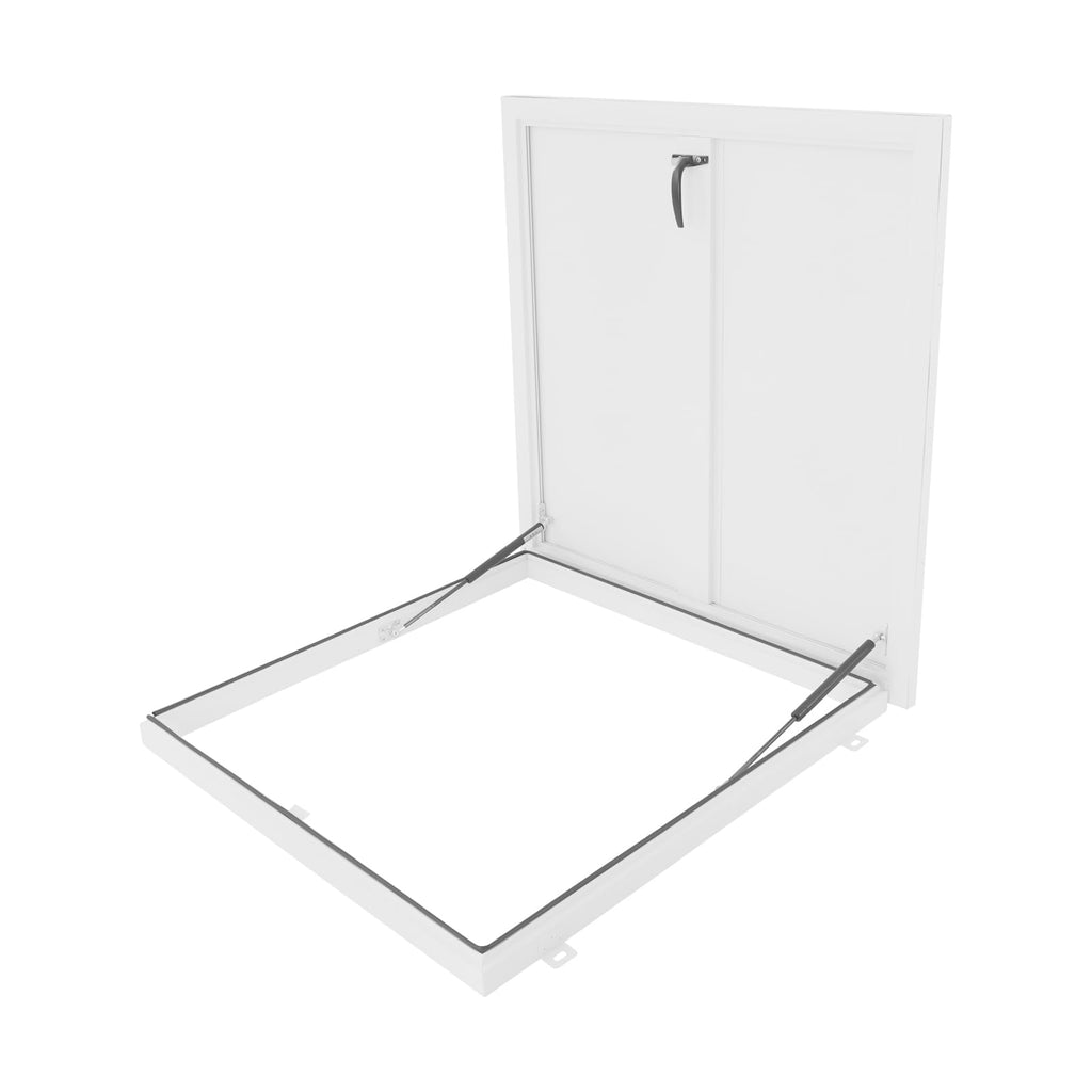 Aluminum Alloy Security Roof Hatch, 90° Hydraulic Escape Vent w/Lockable Egress Window Cover, Heavy-Duty Emergency Access Door for Attic & Commercial Buildings (23.6 * 23.6in, Black)