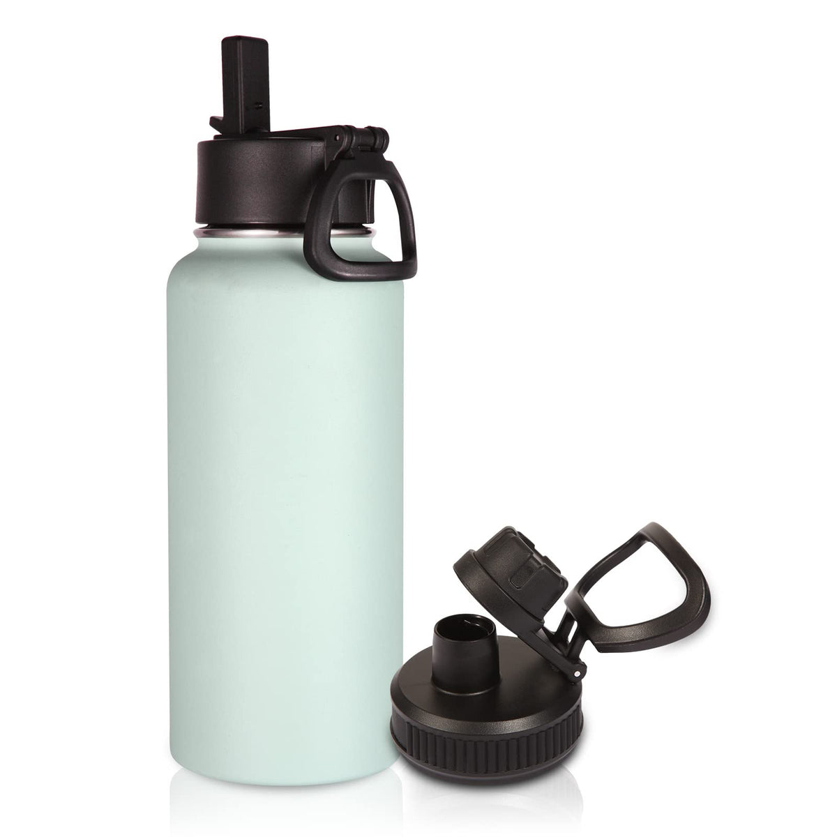 Volhoply 32oz Insulated Water Bottle with Straw Lid, Black, 8-Pack