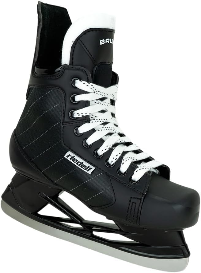 Riedell Bruin Classic Hockey Ice Skates - Durable, Comfortable Ice Hockey Skates for Men and Women with Rugged Foam-Padded Uppers and Stainless Steel Blades - Black, Size 8