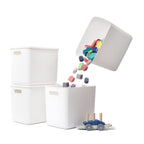 Yishyfier Plastic Storage Baskets Bins Boxes With Lids,Organizing Container White Storage Organizer Bins For Shelves Drawers Desktop Playroom Classroom Office,6-Pack(4XL+2L)