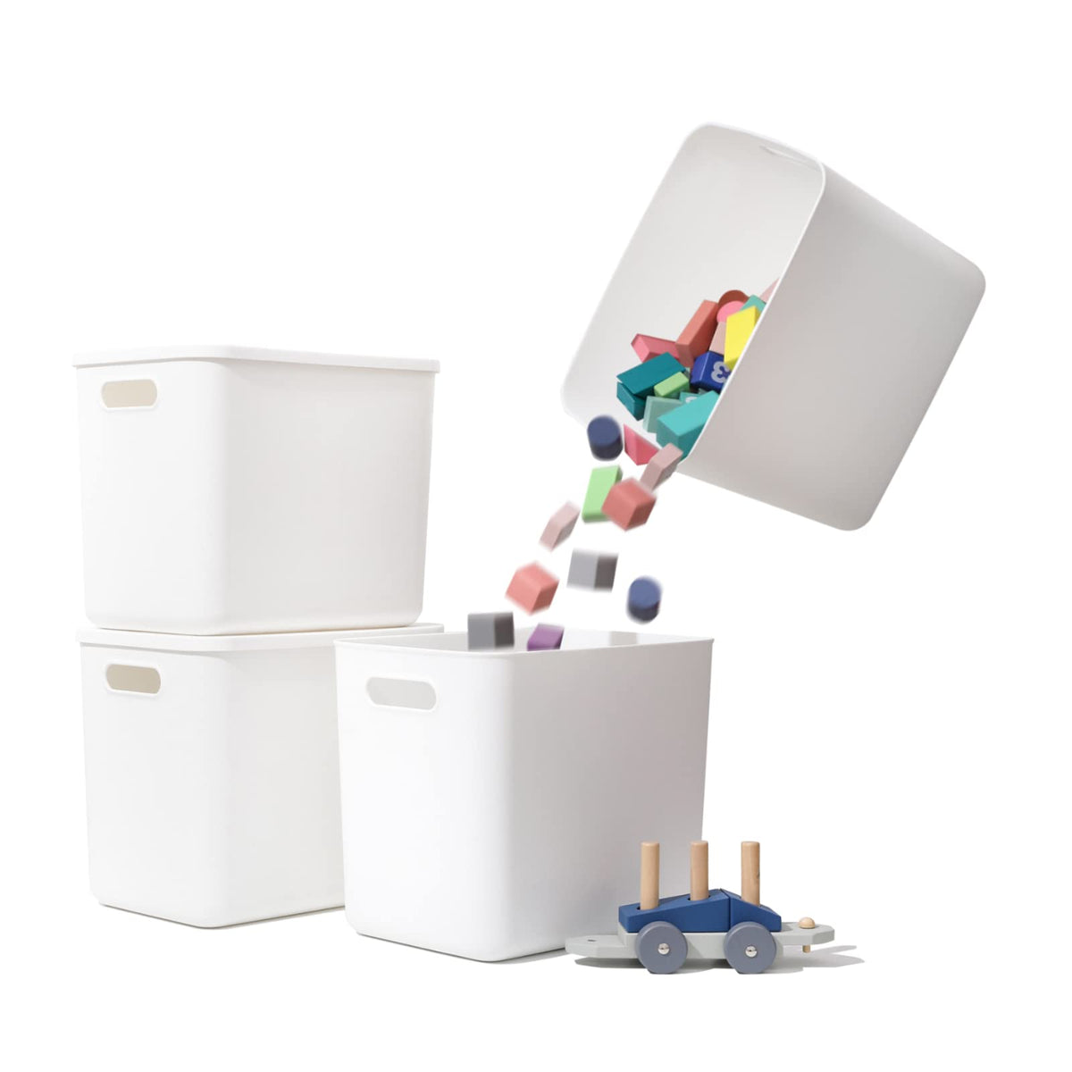 Yishyfier Plastic Storage Baskets Bins Boxes With Lids,Organizing Container White Storage Organizer Bins For Shelves Drawers Desktop Playroom Classroom Office,6-Pack(4XL+2L)