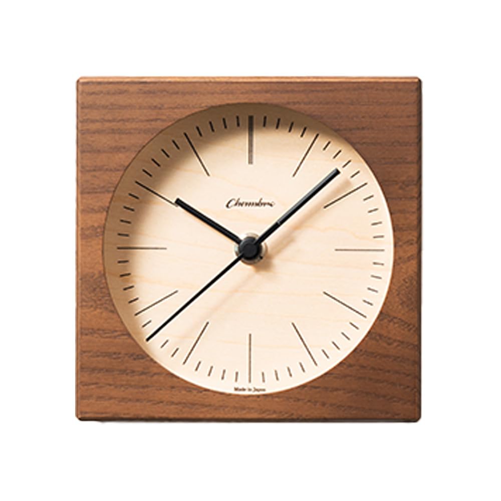 Wooden Desk Clock Japanese Handcrafted Solid Wood Clock Silent Non-Ticking Battery Operated Modern Decorative for Living Room Bedroom Office LINE Desk Clock CH-075 (Black)