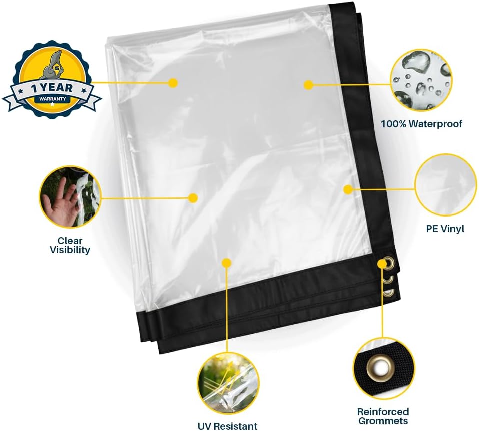 Seal Skin Covers Waterproof Clear Tarp 10x20 FT, 20 Mil 18 OZ 560 GSM Heavy Duty Transparent Vinyl Tarpaulin with Grommets