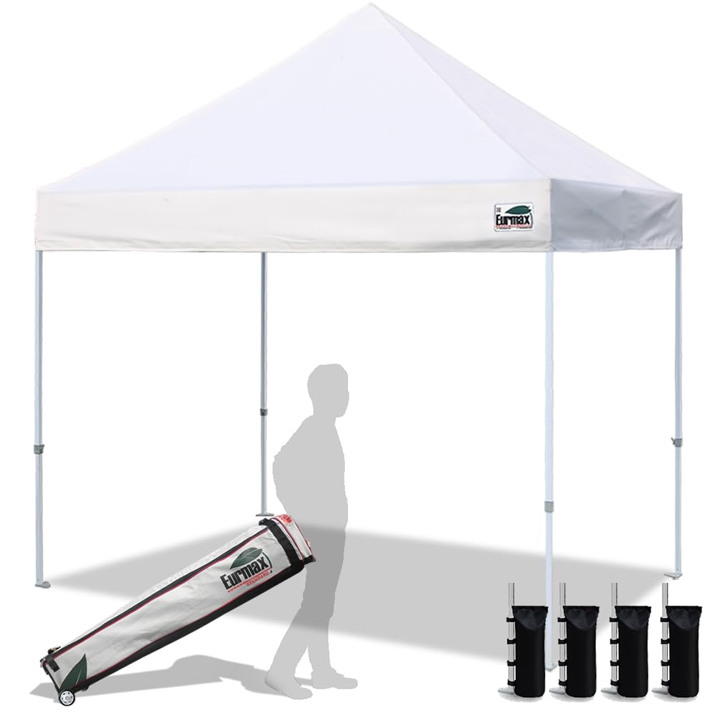 Eurmax USA 10x10ft Pop Up Canopy,Commercial Instant Tent for Outdoor Events,Patented No-Tip Rolling Storage Bag with 4 Sandbags,UV & Water Resistant,Heavy Duty Portable Shelter Gazebo,White