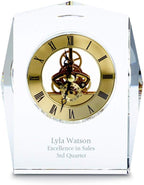 Custom Engraved Clock Trophy - Executive Crystal - Rectangular Shaped on a Rectangular Base - Gold Inset - Add Your Logo