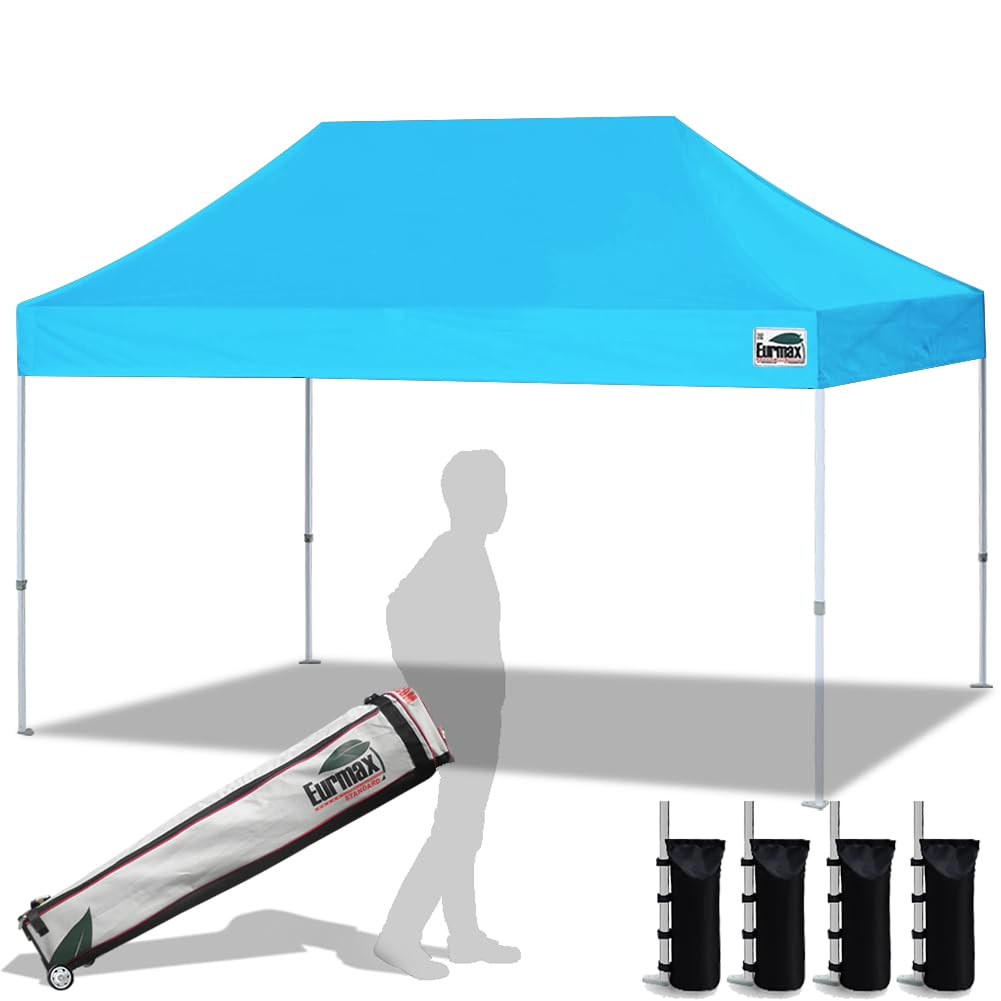 Eurmax USA 10x10ft Pop Up Canopy,Commercial Instant Tent for Outdoor Events,Patented No-Tip Rolling Storage Bag with 4 Sandbags,UV & Water Resistant,Heavy Duty Portable Shelter Gazebo,White