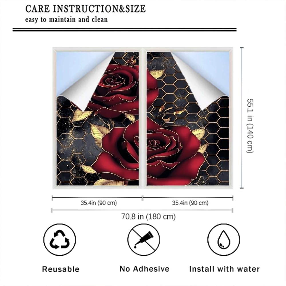 Elegant Roses Stained Glass Window Film 35.4Wx55.1L inch x 2pcs