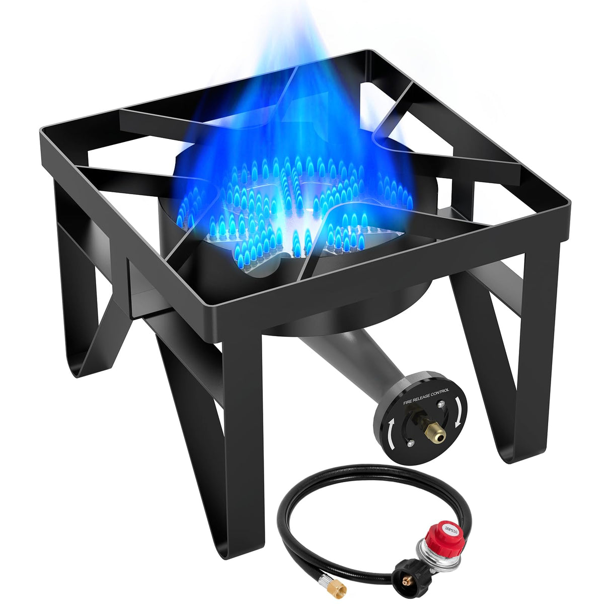 BESTFIRE 2 Burner Camping Stove,150,000 BTU High Pressure Outdoor Propane,4ft 20 PSI Adjustable Regulator Hose With Removable Legs for Backyard Cooking Camping Home