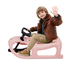 Snow Sled for Kids - Single Rider Winter Sleigh Kids Sled with Pull Rope and Steering Wheel -Outdoor Plastic Winter Sleigh Resistant 220lbs Capacity