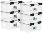 IRIS USA 6-Pack 19 Qt Storage Bins with Gasket Lids, Clear/Black