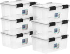 IRIS USA 6-Pack 19 Qt Storage Bins with Gasket Lids, Clear/Black