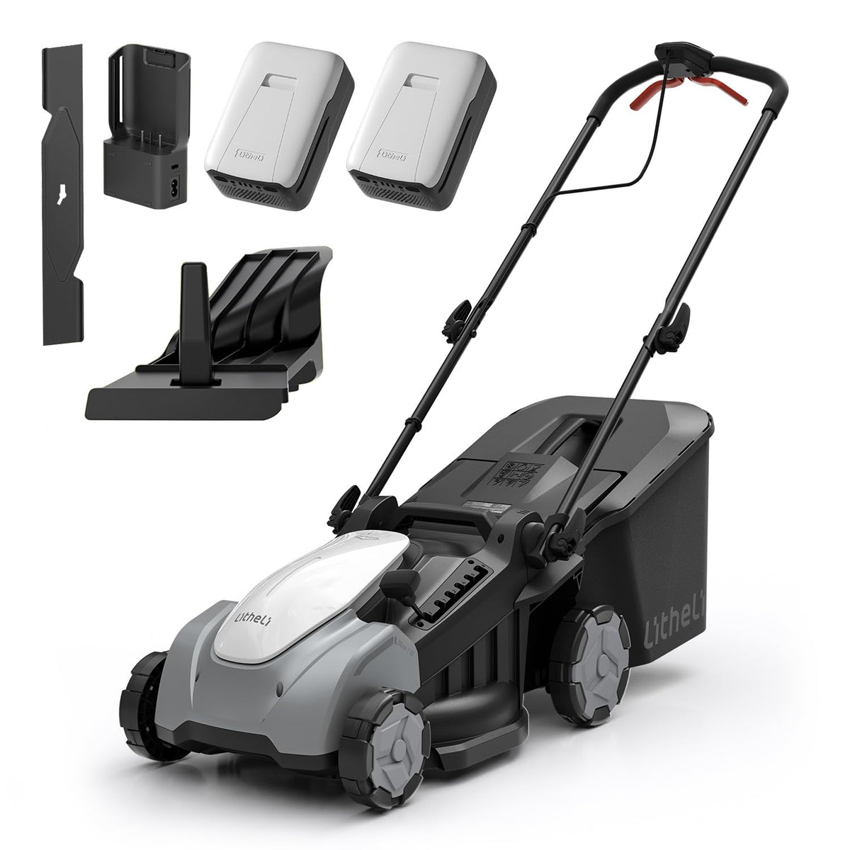 Litheli 14 Inch Cordless Lawn Mower, Lightweight Push Mower with 5.0Ah Battery and Smart Charger, Brushless Motor Lawnmower, 5-Position Height Adjustment (1-2.5 in) for up to 3000 Sq. Ft