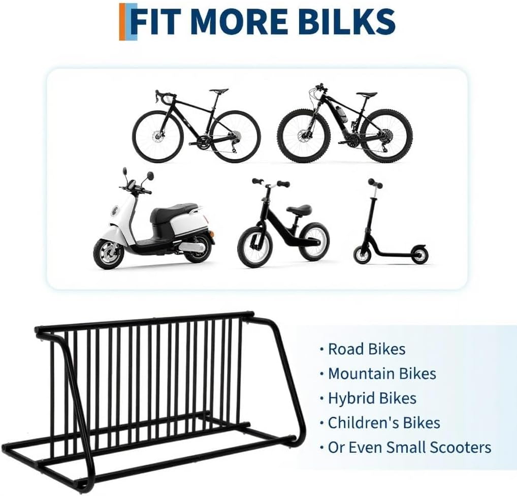 10-Bike Floor Rack, 122" Steel Single-Sided Bike Storage Stand