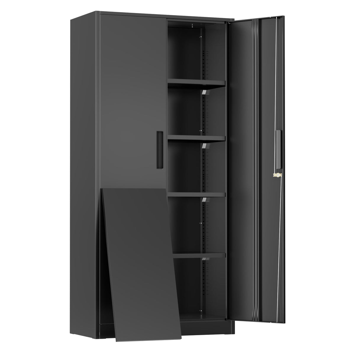 Greenvelly Metal Garage Storage Cabinet with 4 Swivel Wheels, 73" Black Storage Cabinet on Wheels, Rolling Tool Cabinet with Locking Doors and Shelves for Garage, Basement, Home, Warehouse