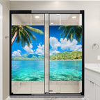 Watercolor Tropical Landscape Window Privacy Film 35.4Wx55.1L inch x 2pcs