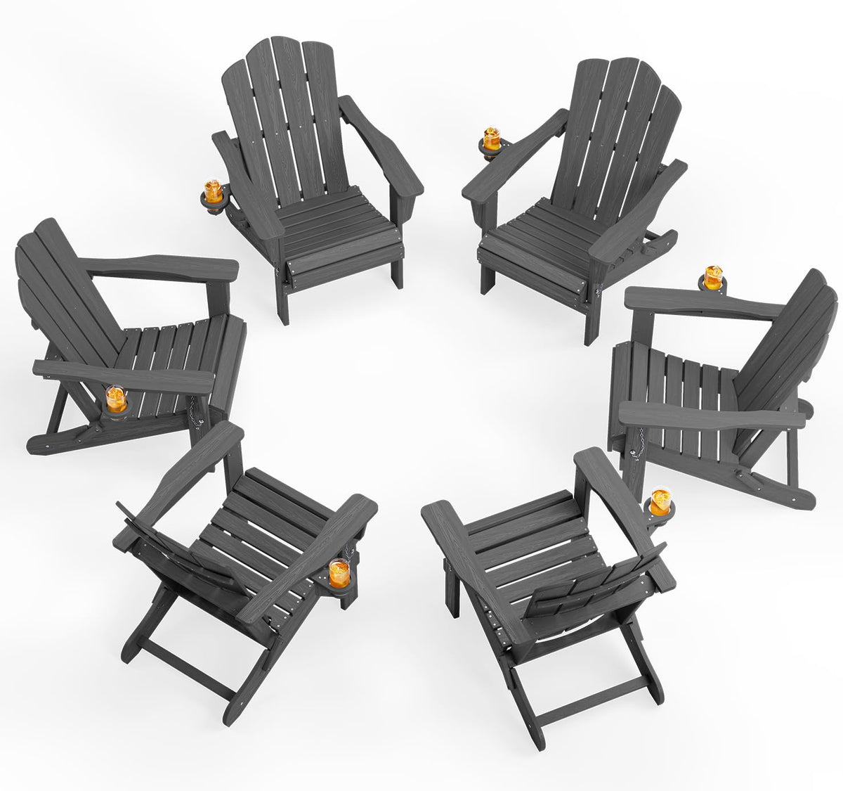 KINGYES Folding Adirondack Chair Set of 4 with Cup Holder, Navy