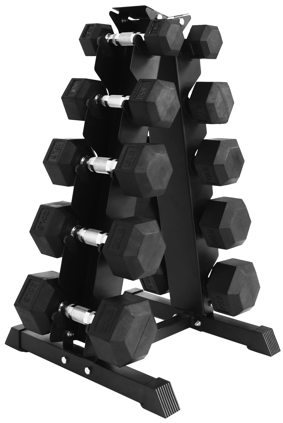 BalanceFrom Rubber Coated Hex Dumbbell Weight Set with Storage Rack, 100LB or 150LB or 200LB Set, 5-20 lbs or 5-25 lbs or 10-30 lbs Pairs