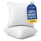 AM AEROMAX 18x18 Memory Foam Throw Pillow Inserts, 4 Pack, Square, White