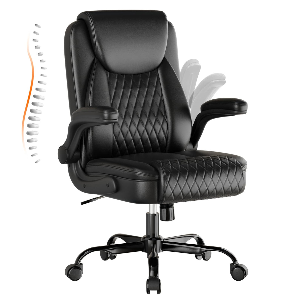 GTPLAYER PU Leather Office Chair, Home Desk Chair with Flip-up Arms, Modern