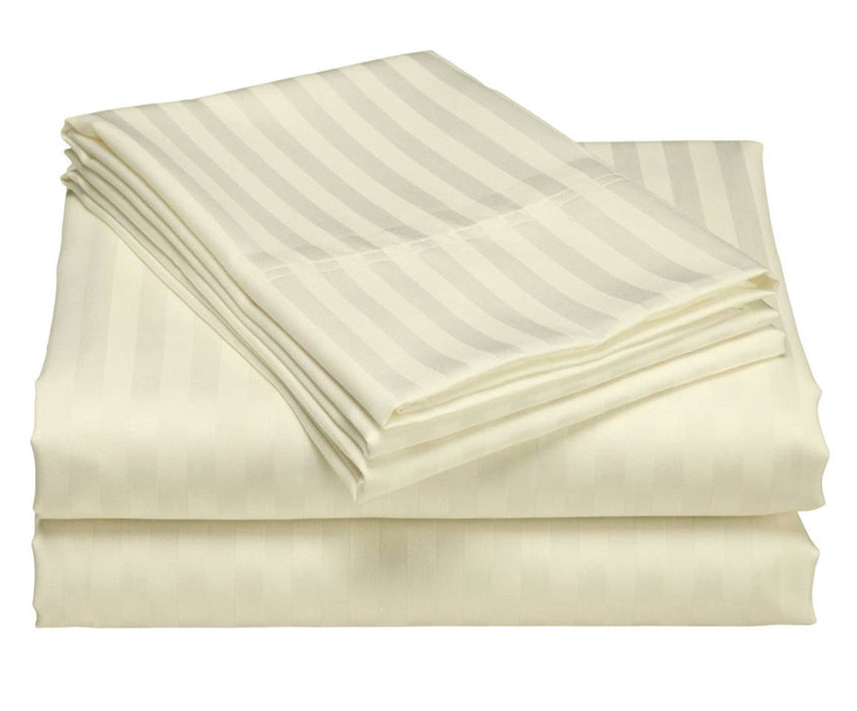 USA Full Sheet Set in Taupe Stripe 400 Thread-Count 100% Egyptian Long Staple Cotton, Sateen Weave for Soft and Silky Feel, Breathable 4-Piece Bedsheet, Elasticized 24'' Extra Deep Pocket