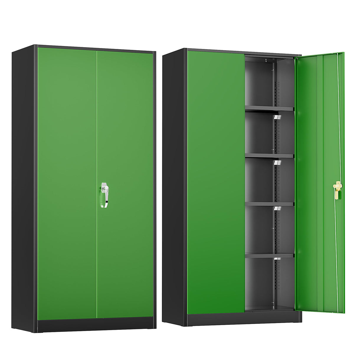 Greenvelly Metal Garage Storage Cabinet with 4 Swivel Wheels, 73" Black Storage Cabinet on Wheels, Rolling Tool Cabinet with Locking Doors and Shelves for Garage, Basement, Home, Warehouse