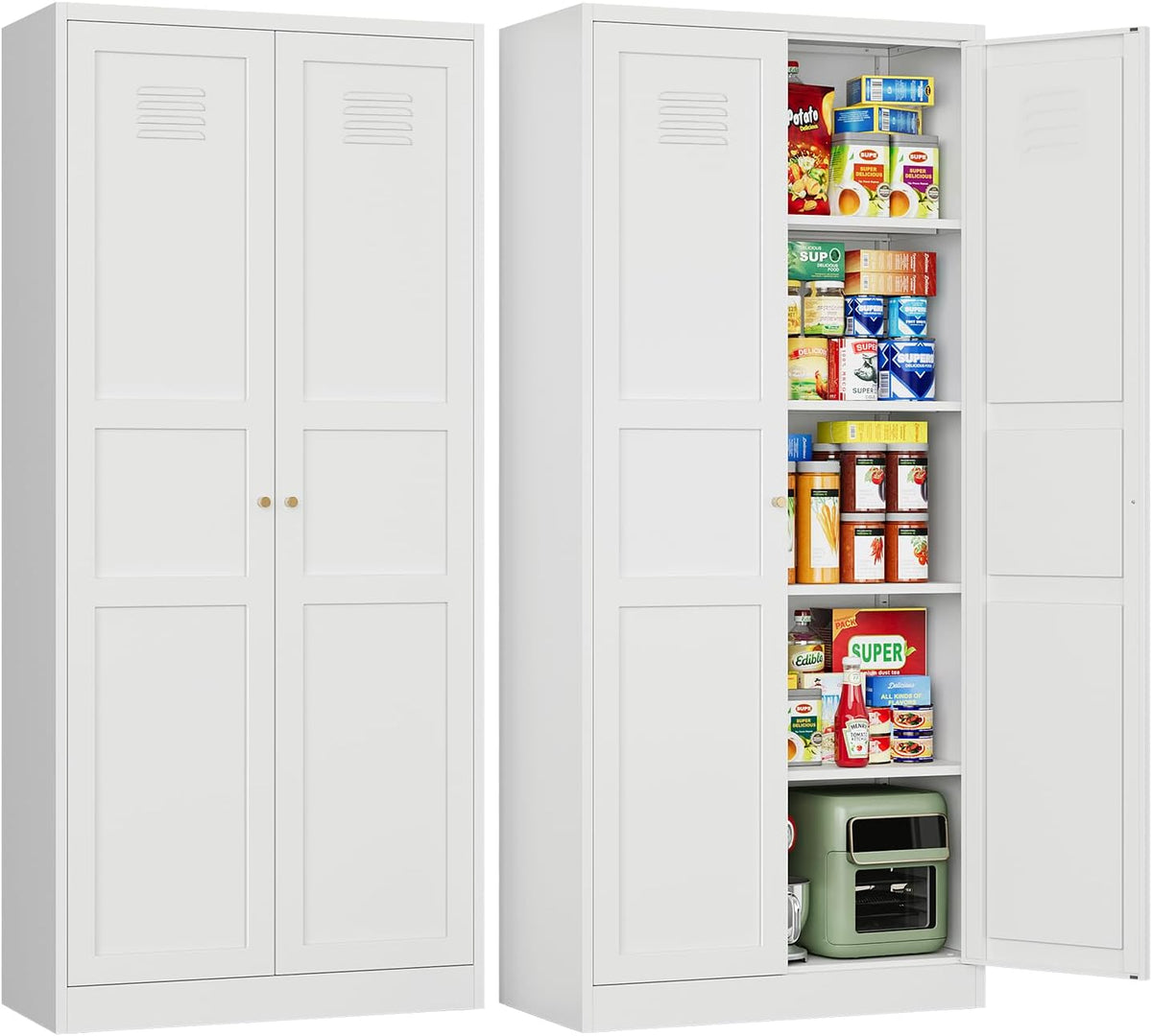 Letaya White Storage Cabinet with Adjustable Shelves-Metal Home Kitchen Pantry Cabinets with Doors,Organization Locker for Cupboard/Bedroom/Dining/Living/Bathroom/Office/Garage Room