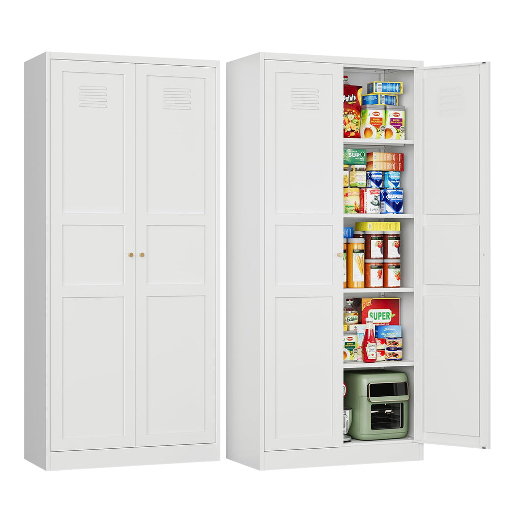 Letaya White Storage Cabinet with Adjustable Shelves-Metal Home Kitchen Pantry Cabinets with Doors,Organization Locker for Cupboard/Bedroom/Dining/Living/Bathroom/Office/Garage Room