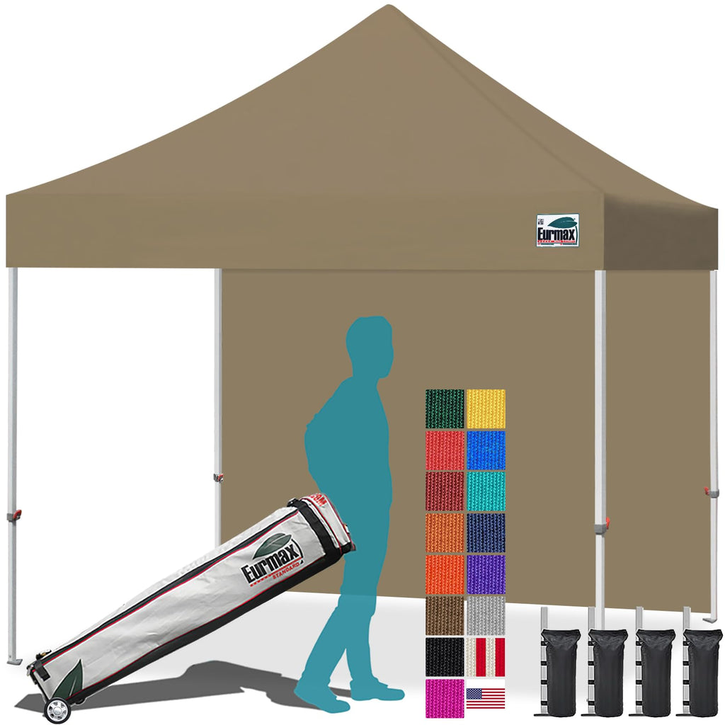Eurmax USA 10x10ft Pop Up Canopy,Commercial Instant Tent for Outdoor Events,Patented No-Tip Rolling Storage Bag with 4 Sandbags,UV & Water Resistant,Heavy Duty Portable Shelter Gazebo,White