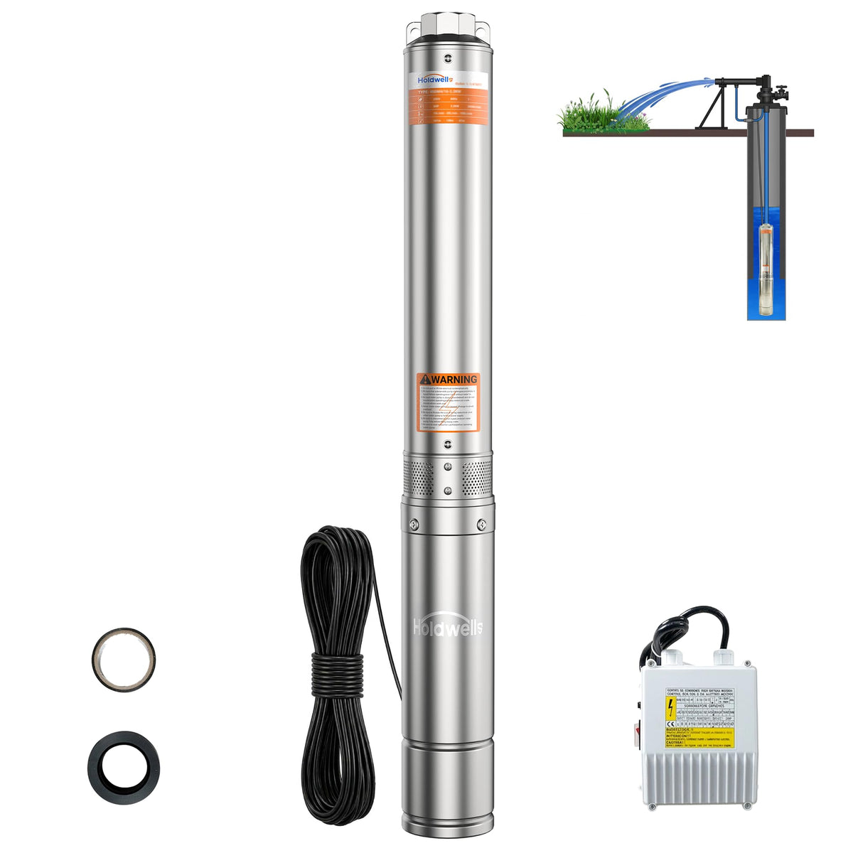 1HP Deep Well Submersible Pump 115V/60Hz, 4 Inch Stainless Steel Water Pump with 33ft Cord, 37GPM Flow 207ft Head, IP68 Waterproof Built-in Controller for Industrial, Irrigation, Home Use
