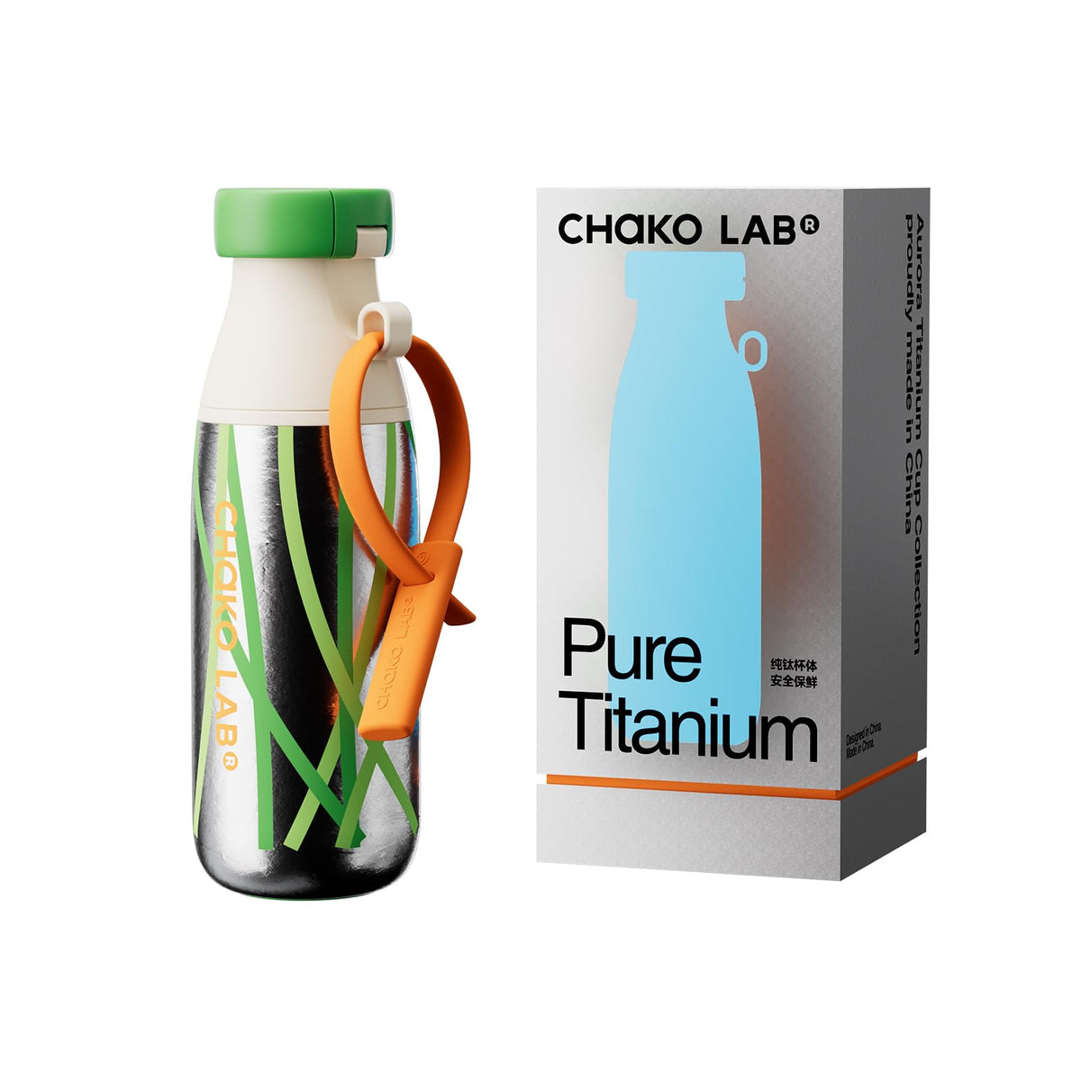 CHAKO LAB Insulated Ti Water Bottle with Two Strap (Purple & Pink)