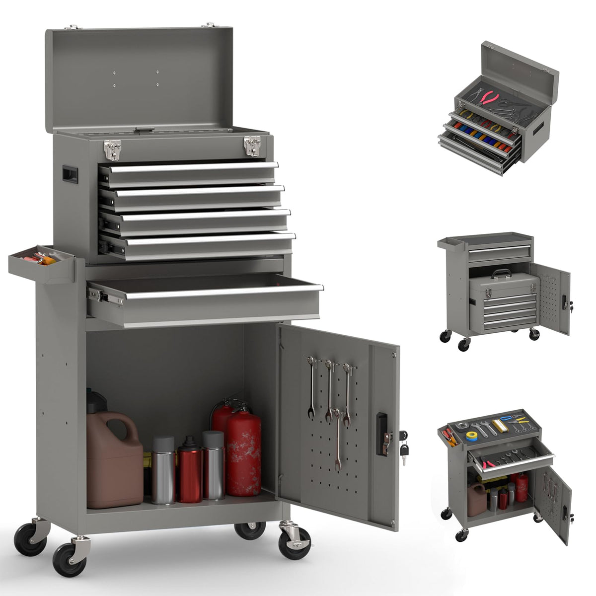 8 Drawer Rolling Tool Chest, High Capacity Tool Box with Lockable Wheels and Drawers, 2 in 1 Portable Toolbox Organizer Storage Cabinet For Garage, Warehouse, Repair Shop