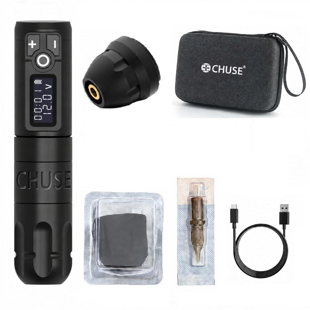 CHUSE Wireless Tattoo Pen Machine, Rotary Tattoo Gun Microblading Pen Permanent Makeup PMU Kit Supplies for Eyebrow Eyeliner Lip with 2,400mAh Battery Wireless Power 4.0mm Stroke (Black)