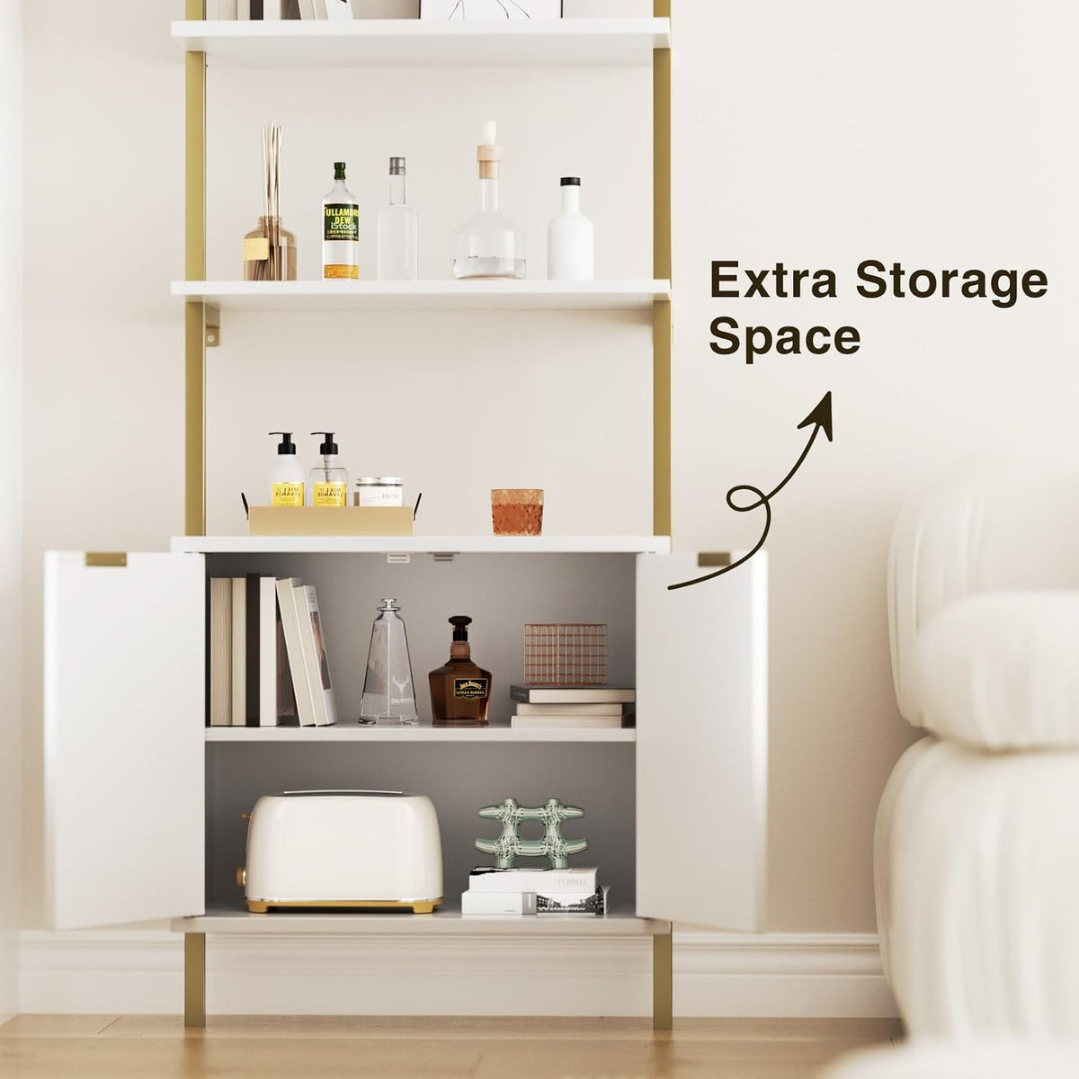 Halitaa 71”Ladder Shelf with Storage Cabinet, Wall Mounted Ladder Bookshelf