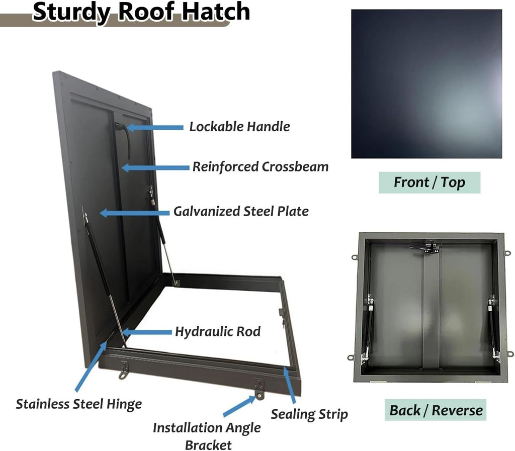Roof Hatch 24x36/ 24x24/ 26x26/ 22x22/ 36x48 in Roof Access Hatch, Attic Stairs Outlet Hatch Lid Door, Cellar Vent Access Door with Rubber Seal Strip(17x24in - 43.2x61cm)