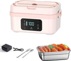 Cordless Heated Lunch Box, 30,000mAh Rechargeable Electric Lunch Box with Automatic Heatings Timer & Adjustable Heating, 5.7 Cup Portable Food Heater Warmer Office Car Outdoor (Pink)
