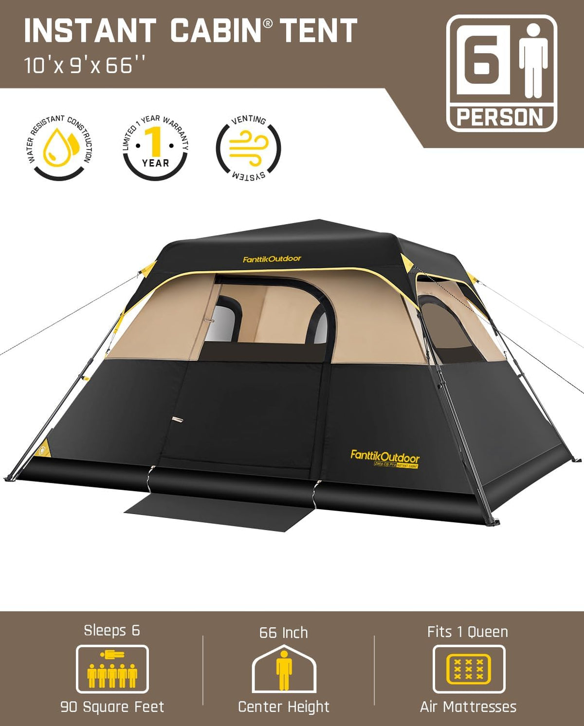 FanttikOutdoor 4/6/8/10 Person Instant Tent for Camping Setup in 60s