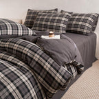 Plaid Duvet Cover Set Washed Cotton,Queen(90"x90"),Multicolor Gingham