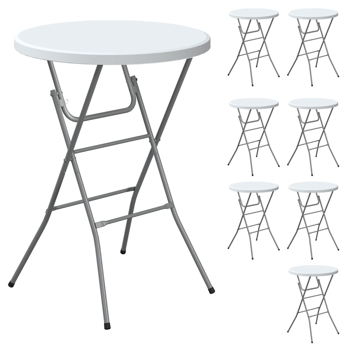 32" Round Folding Table, HDPE Top & Metal Frame, 2 Pack, White