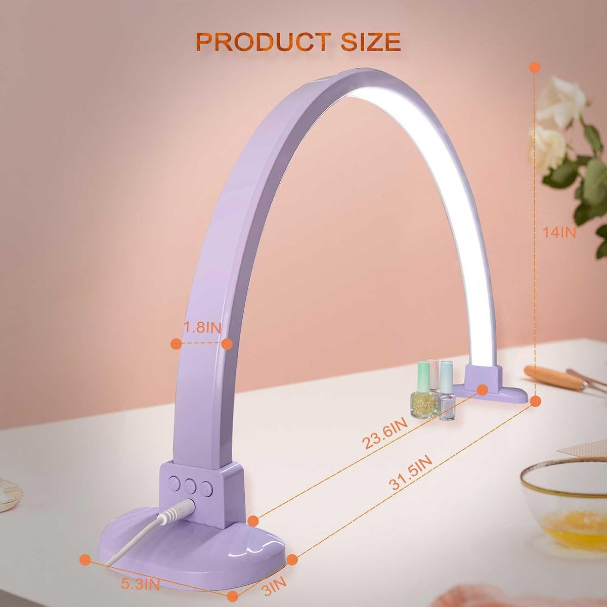 Half Moon Light for Nail Desk, 30 in 45W Half Moon Nail Lamp, Adjustable Brightness Color Temperature Moon Lamp Nail Tech, Arch Nail Lamp, Manicure Lamp Table Light