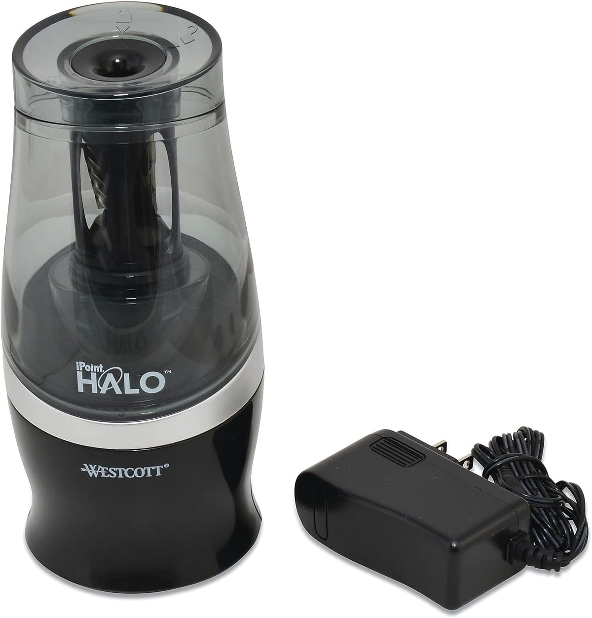Westcott Halo Colored Pencil Non-Stick Electric Sharpener, Ac-Powered, 3.5 X 6.75, Black/Silver