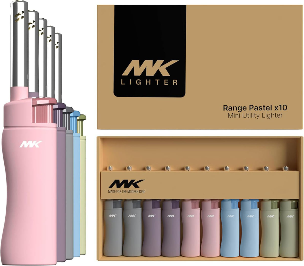 MK Lighter 10PCS Candle Lighters, Windproof Flame, Ideal as Lighters for Candle, BBQ Lighters, Camping, Outdoor, Butane Refillable, Multipurpose (3BL HUE -10PC)