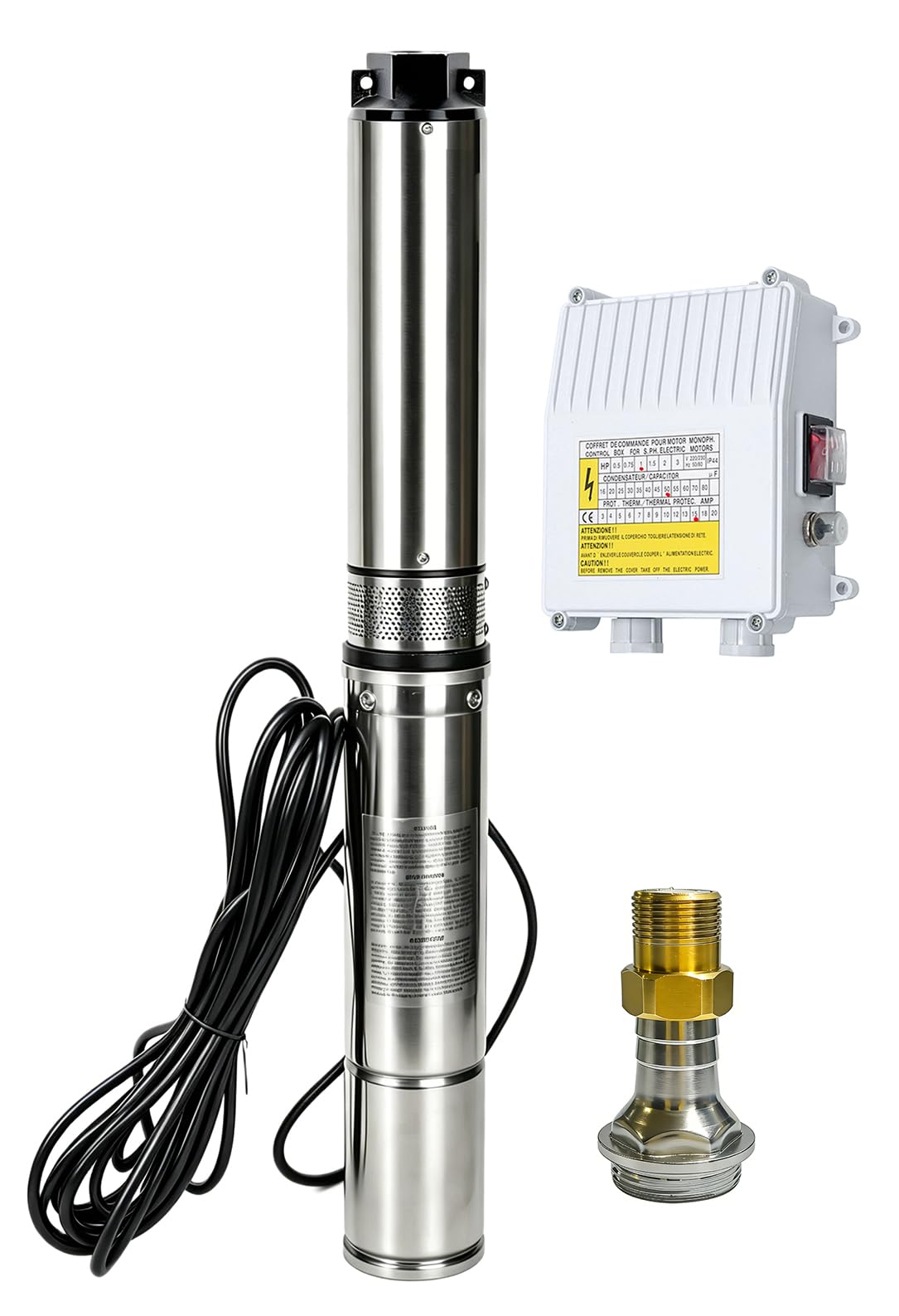 Deep Well Submersible Pump with Control Box 1HP 115V Well Pump Submersible Water Pump Stainless Steel 33 GPM,266ft Lift 100ft Power Cord ON/OFF Switch for 4" Deep Well
