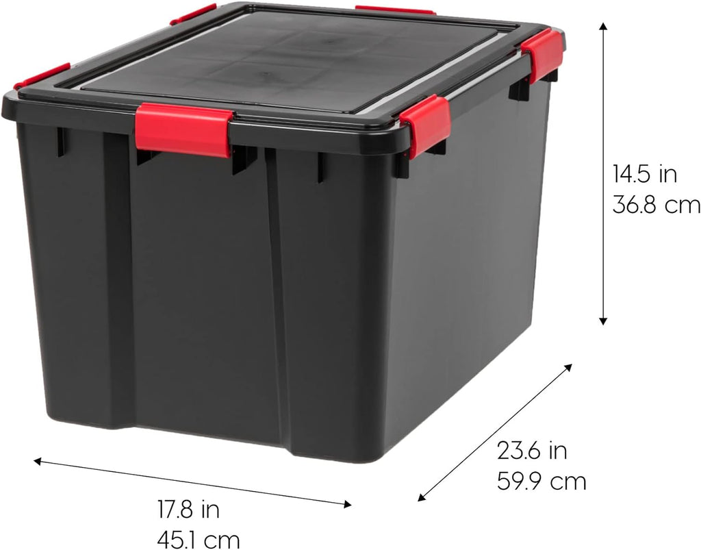IRIS USA 4-Pack 74 Qt Storage Bins with Gasket Lids, Black/Red