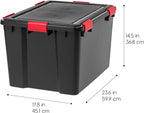 IRIS USA 4-Pack 74 Qt Storage Bins with Gasket Lids, Black/Red