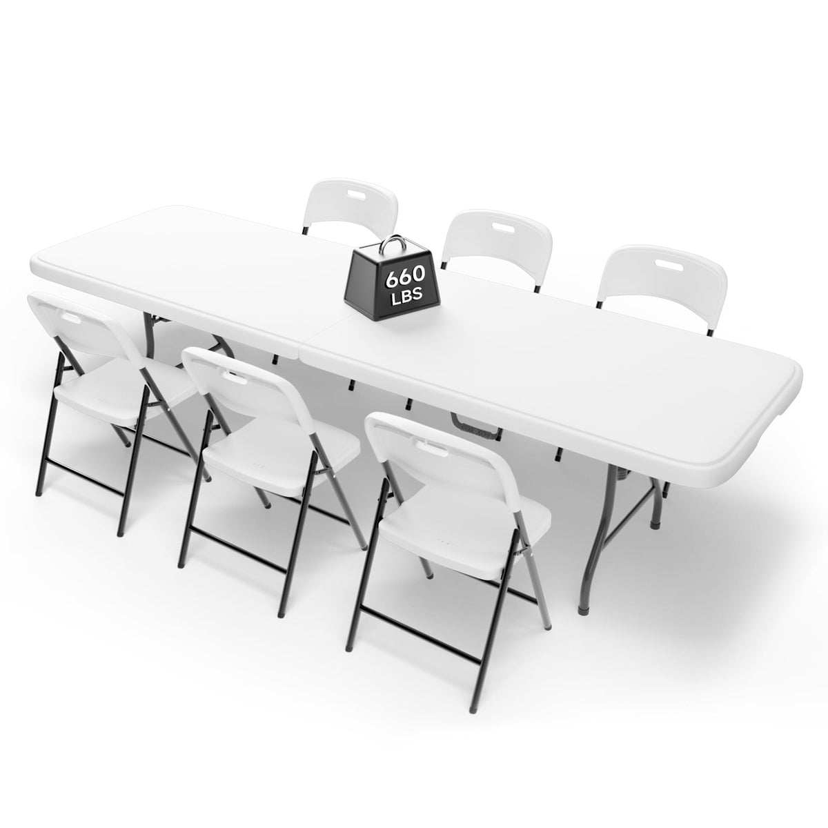 Portable 6-Piece Folding Table and Chairs Set – Heavy-Duty 6ft Camping & Party Furniture for Indoor/Outdoor Events (All-Weather, Black)