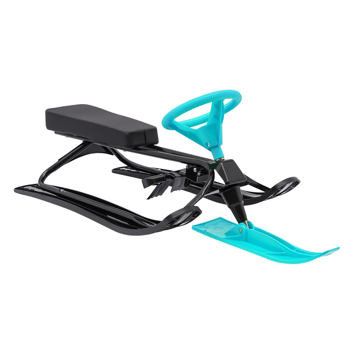 Snow Racer Sled with Steering Wheel and Brakes, Durable Steel Frame, Downhill Steerable Sled for 220 LBS Kids, Teenagers, Adults
